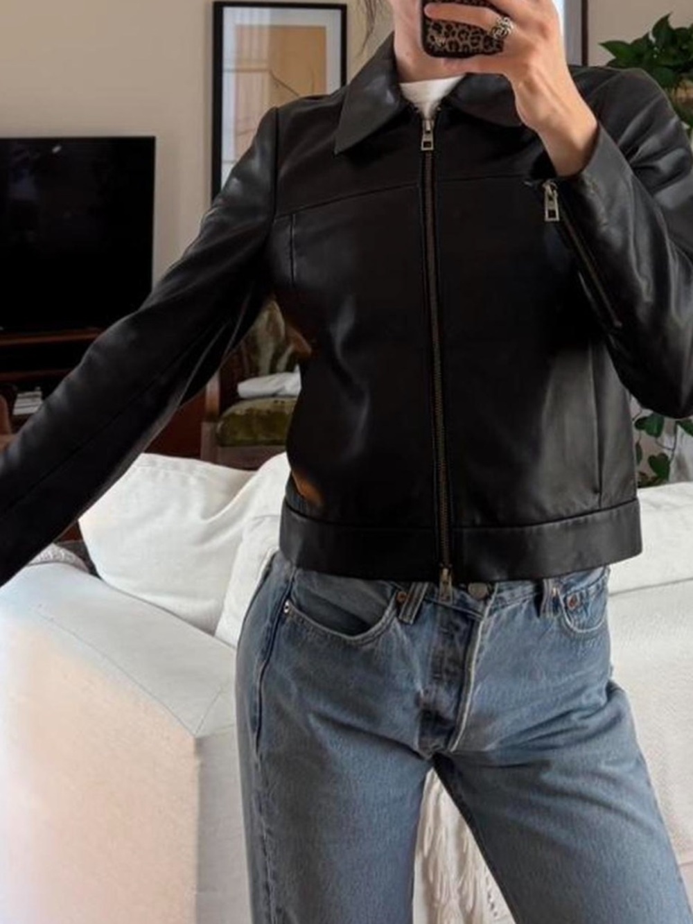 Madewell Black Faux Leather Zip Jacket with Gold Hardware